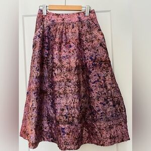 vintage 100% silk a-line pink purple tie dye sequin midi skirt S